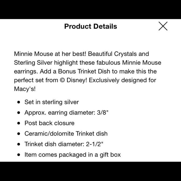 NWT Minnie Mouse Clear Crystal Stud in Sterling Silver with Bonus Trinket Box - Picture 7 of 7